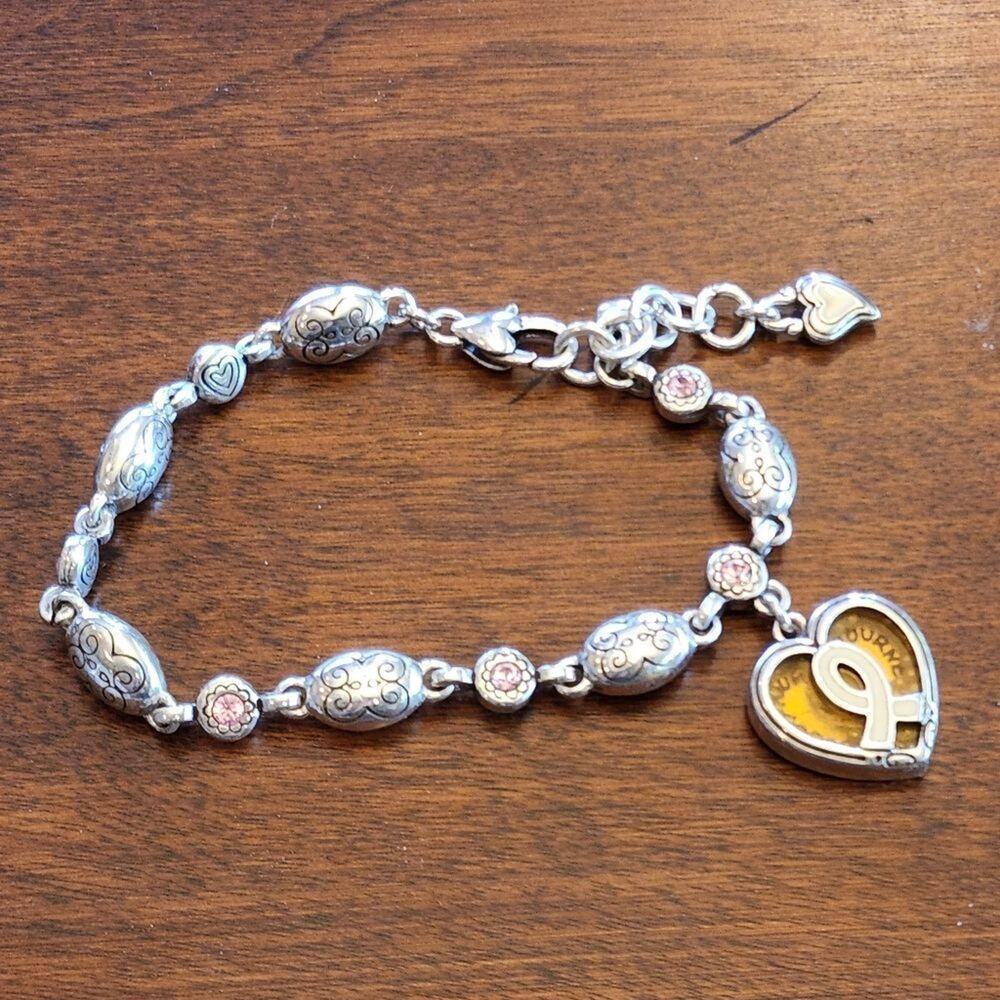 BRIGHTON breast cancer awareness Love Heals heart‎ charm bracelet